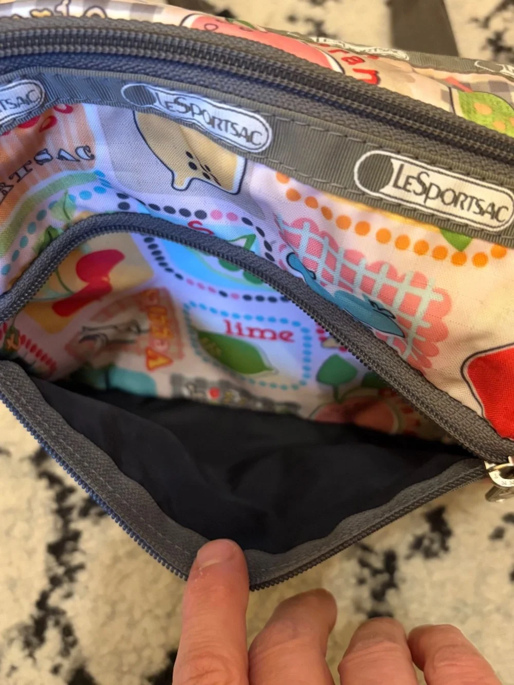 LeSportsac Fruit/ Veggie Farmers Market Three Zipper Crossbody Bag Purse Retired